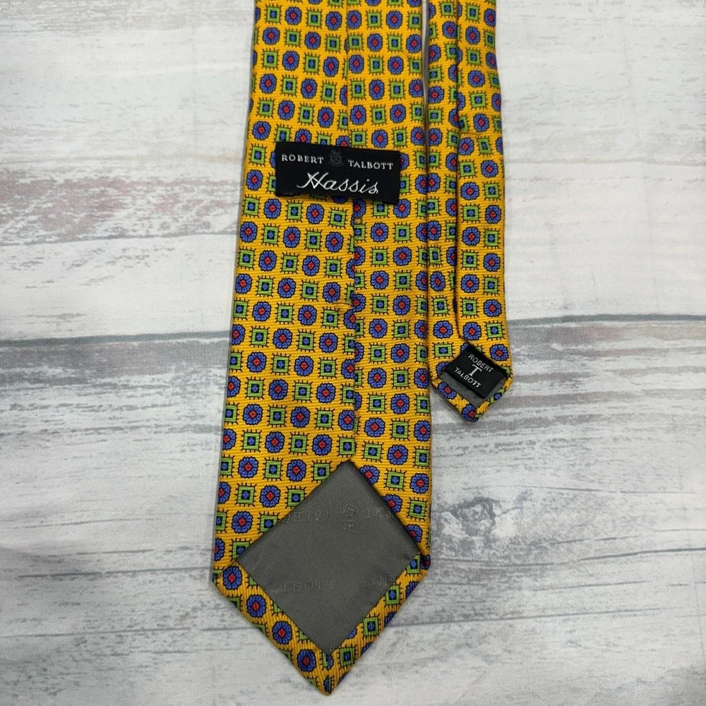 Robert Talbott Neck Tie Silk Yellow Geometric Made in USA Mens Business Work Fun